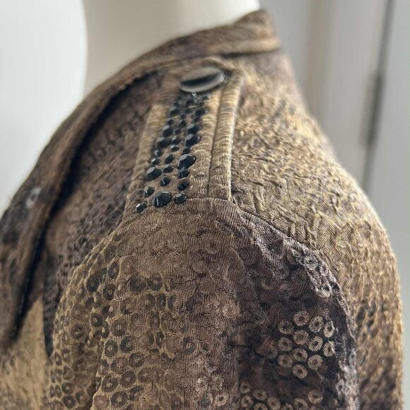 Simon Chang Bronze Textured Moto Jacket with Stones & Embellishments - US 12 - Picture 8 of 10